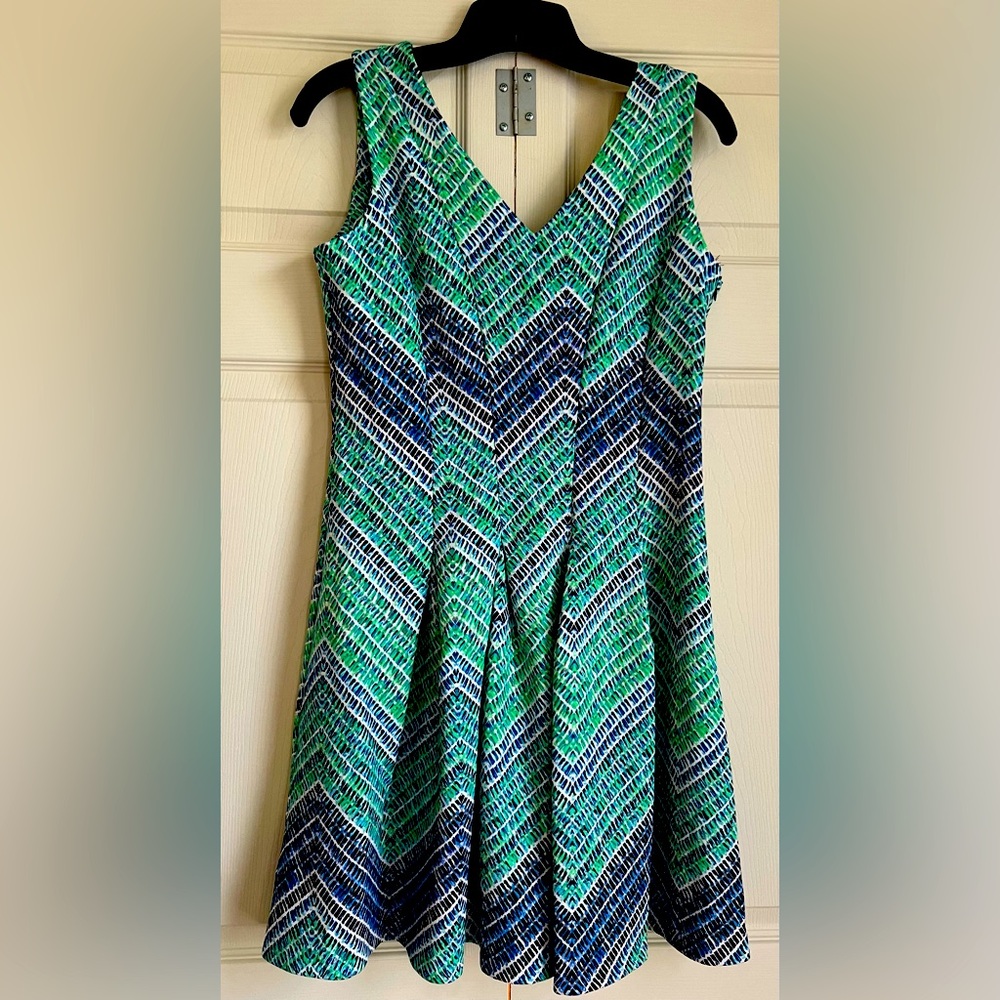 Spense Green and Blue Fit and Flare Mini Dress- New